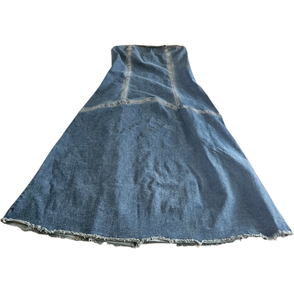 Forever 21+ Strapless Blue Jean Frayed Dress Size 1X Y2k Maxi - Picture 2 of 7